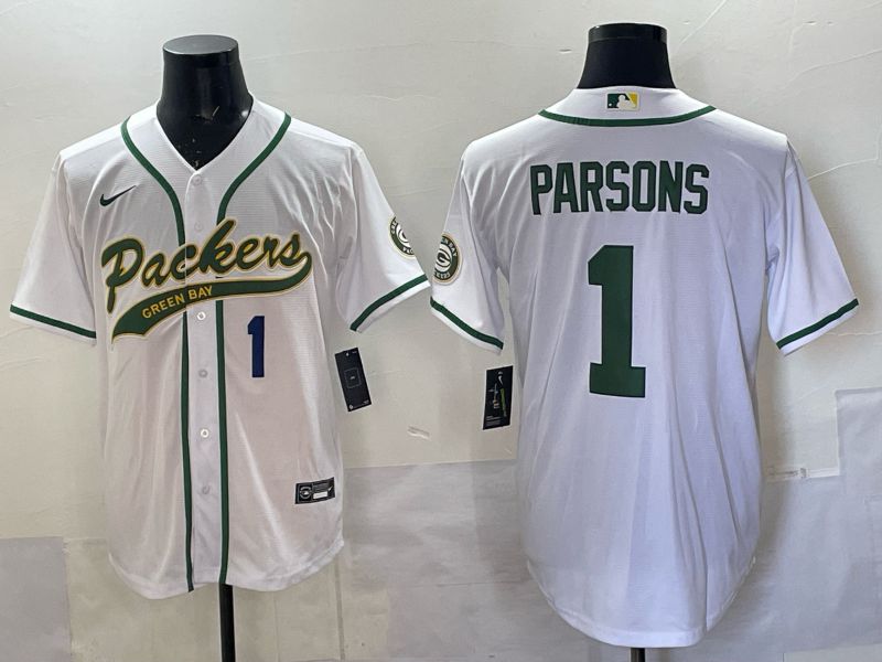 Men 2025 Green Bay Packers #1 Parsons white Joint Name Nike Limited NFL Jersey style 002